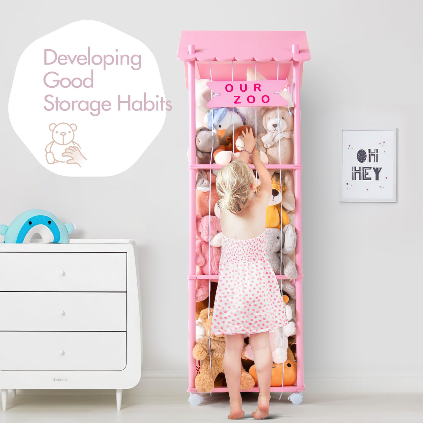 Stuffed Animal Zoo Stuffed Animal Storage Wood Soft Toy Organizer Nursery Room large Plush Toy Cage for Stuffed Animal Holder with Zoo Pattern Gift for Nursery Playroom Kidroom bedroom