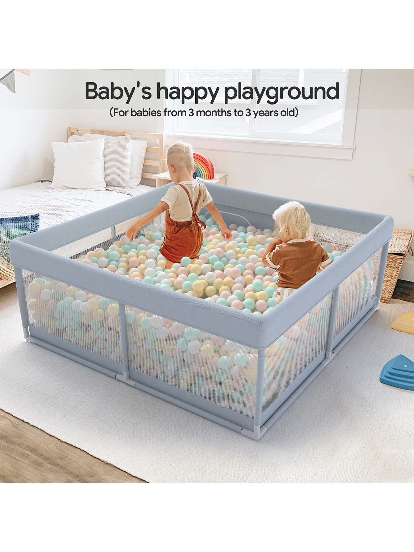 47x47inch Small Baby Play Pen, Grey Baby Playpen, Playpen for Babies and Toddlers