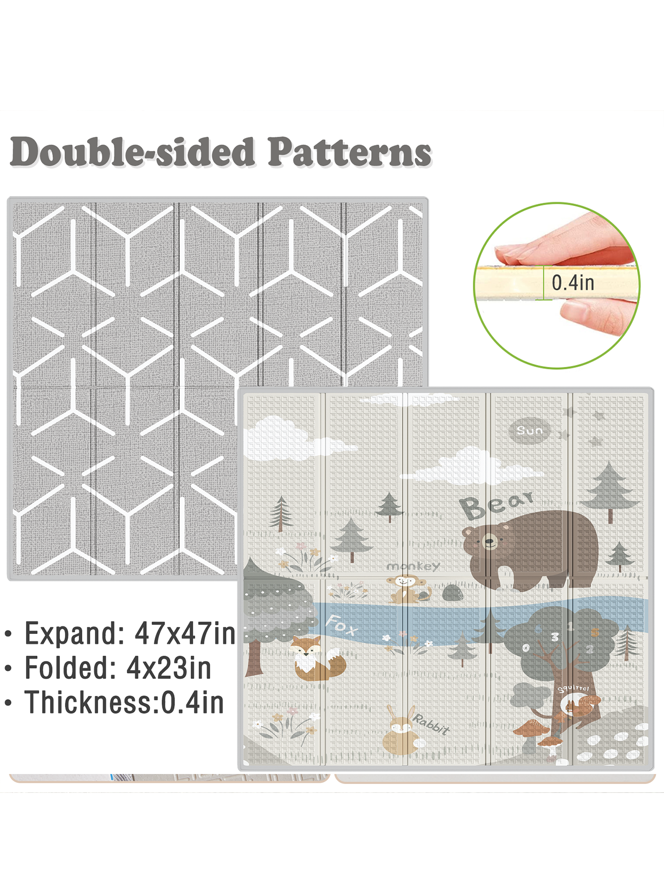 Baby Play Mat, 47x47inch Play Mat, 0.4 in Thick Waterproof Playmat for Babies, Foldable Play Mat for Small Baby Playpen, Small Spaces