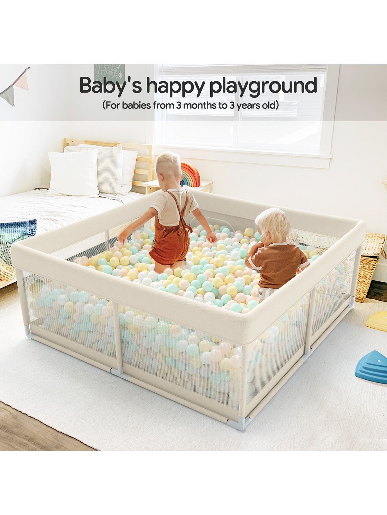 Baby Playpen, Upgrade Playpen, Playpen for Babies (47*47*26inch Beige), Play Pen Center for Babies and Toddlers