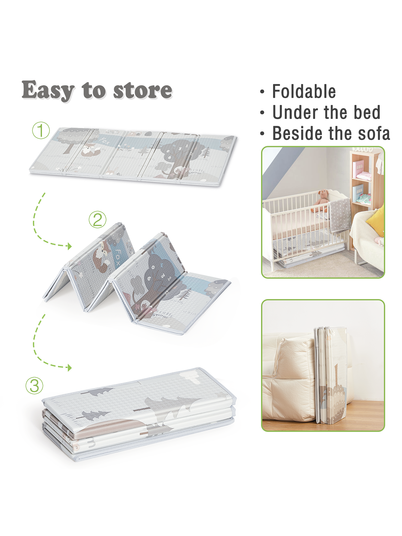 Baby Play Mat, 47x47inch Play Mat, 0.4 in Thick Waterproof Playmat for Babies, Foldable Play Mat for Small Baby Playpen, Small Spaces