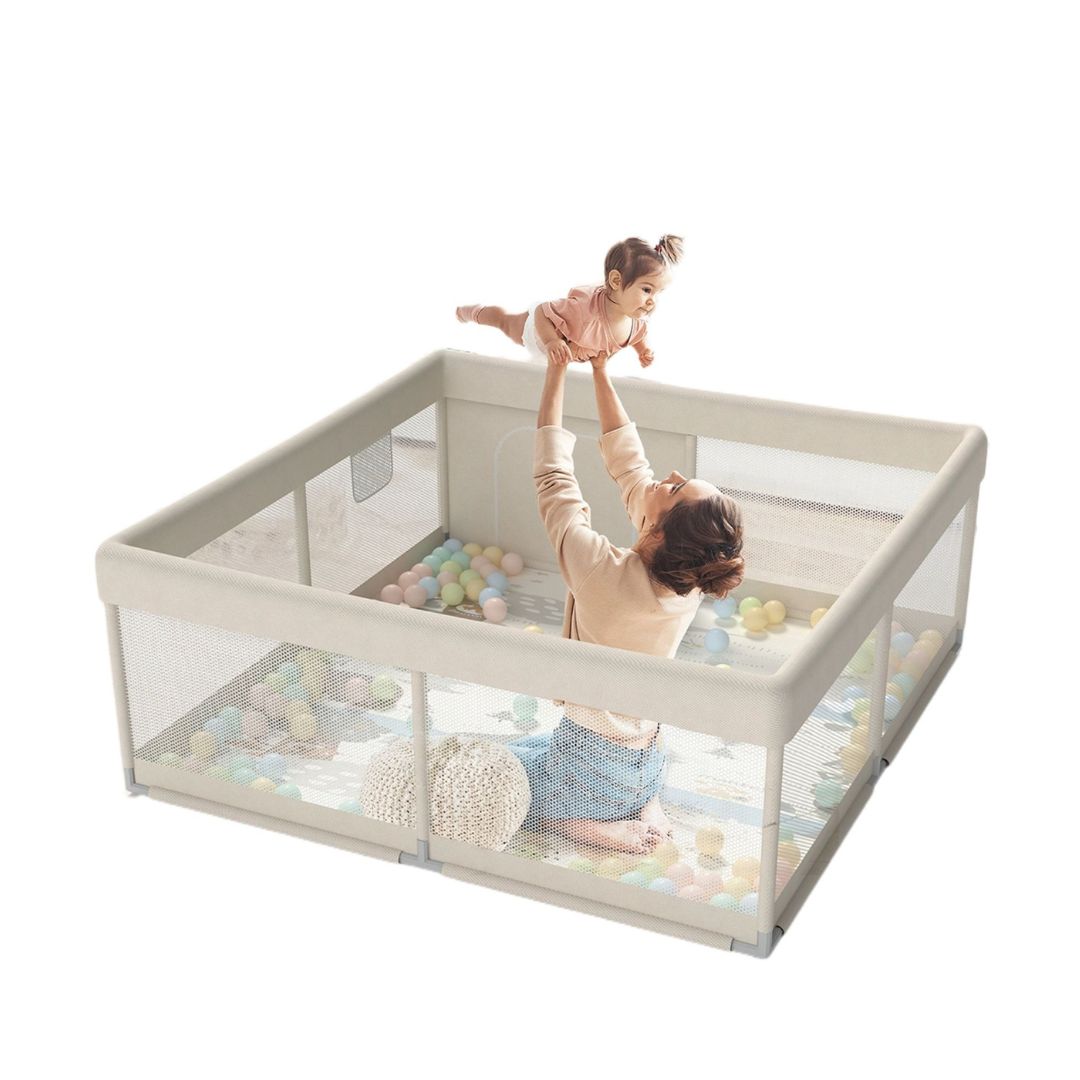 Pkinoicy Beige Baby Playpen, Boys and Girls Upgrade Playpen, Playpen for Babies 47*47*26inch
