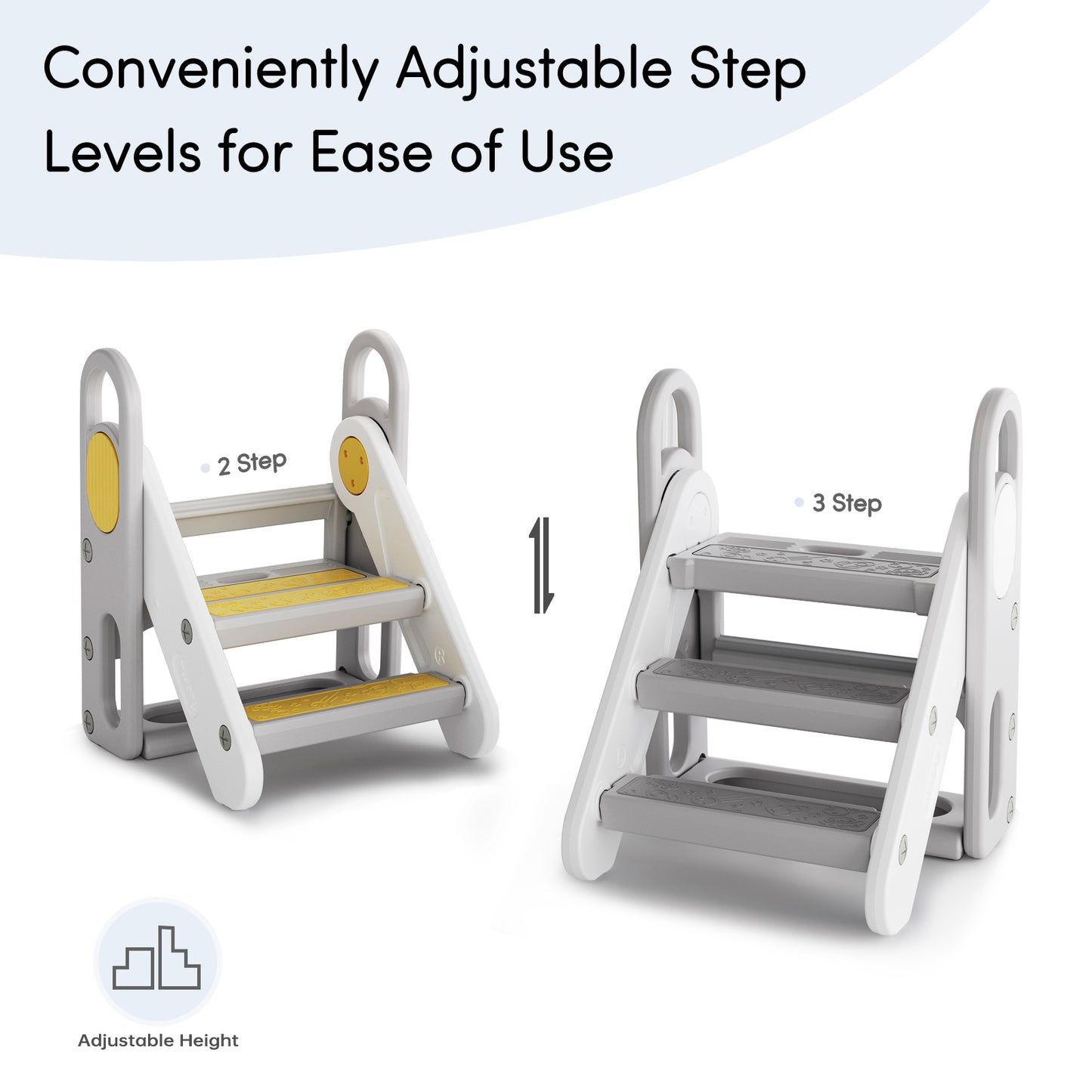 Foldable Toddler Step Stool for Bathroom Sink, Adjustable 3 Step Stool for Kids Toilet Potty Training Stool, Child Kitchen Counter Stool Helper, Plastic Ladder for Toddlers