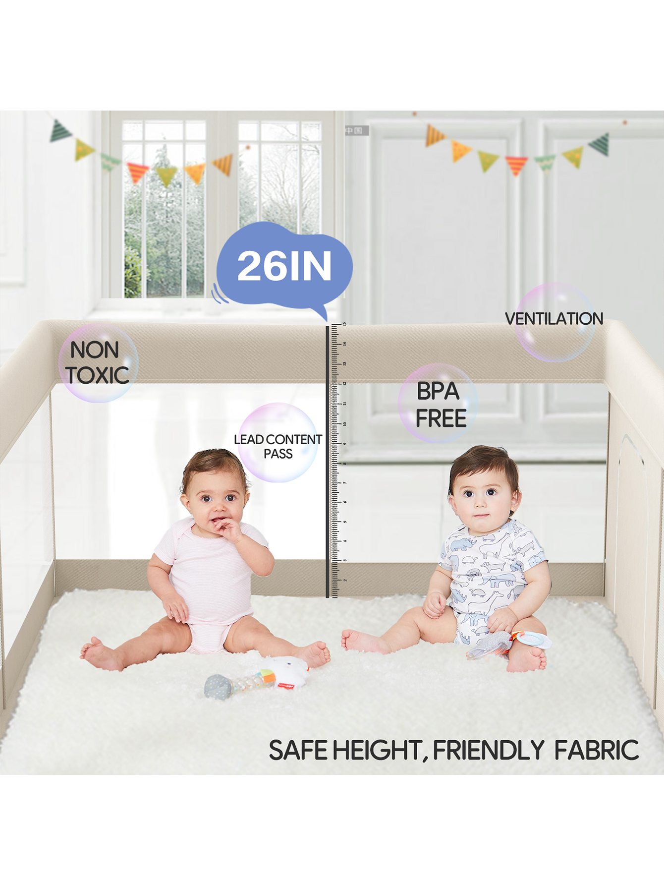 Baby Playpen, Upgrade Playpen, Playpen for Babies (47*47*26inch Beige), Play Pen Center for Babies and Toddlers