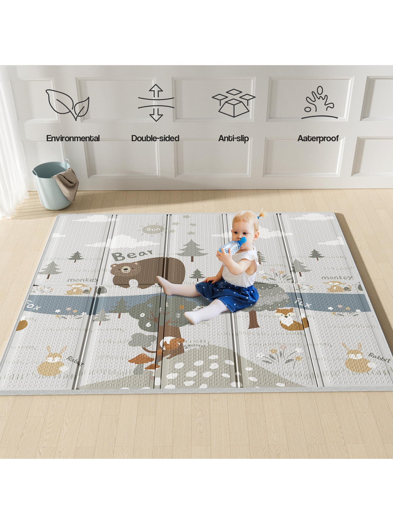 Foldable Baby Play Mat, Extra Large Waterproof Activity Playmats for Babies,Toddlers, Infants