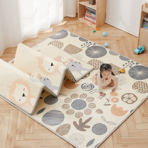 59"x59" x0.4"Thick Waterproof Play Mat, Foldable & Reversable Large Play Mat, Baby Activity Tummy Time Mat