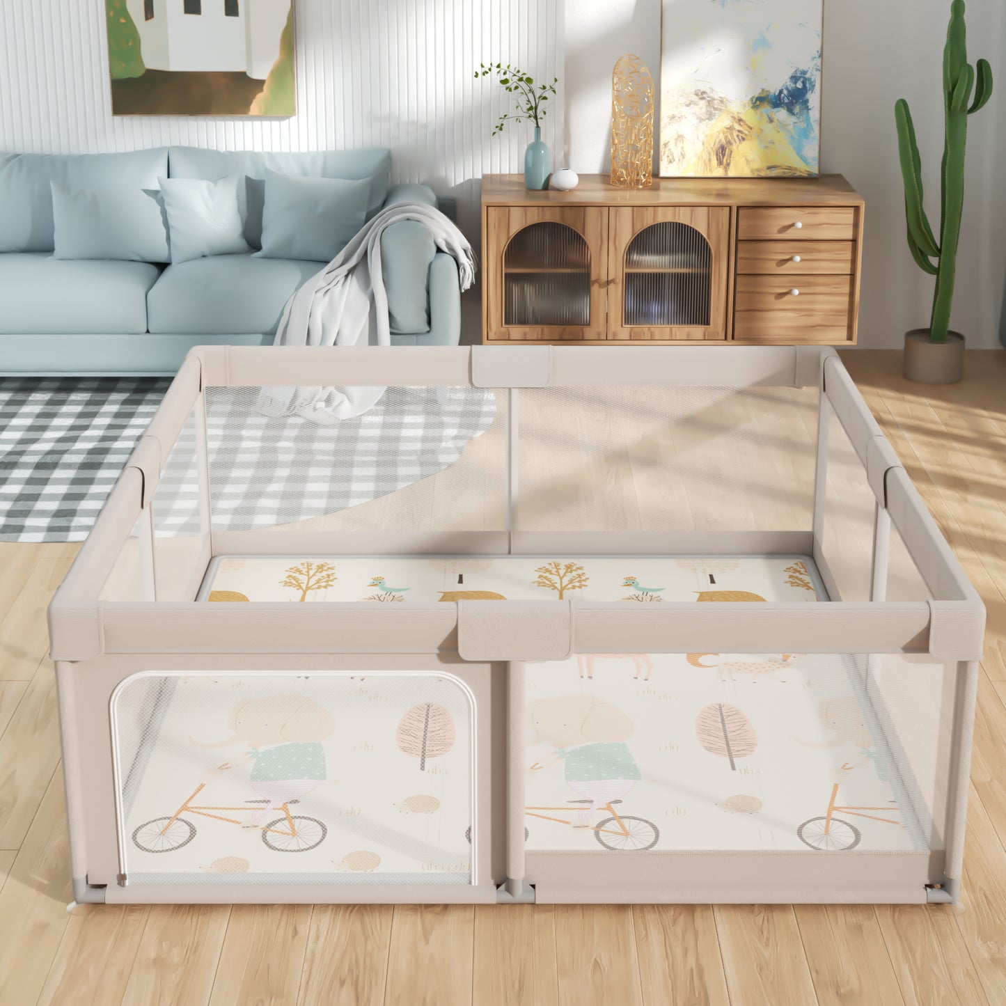 Baby Playpen with Mat, 59x59 Inches Extra Large Playpen for Babies and Toddlers, Indoor & Outdoor Activity Center, Safety Baby Fence with Gate