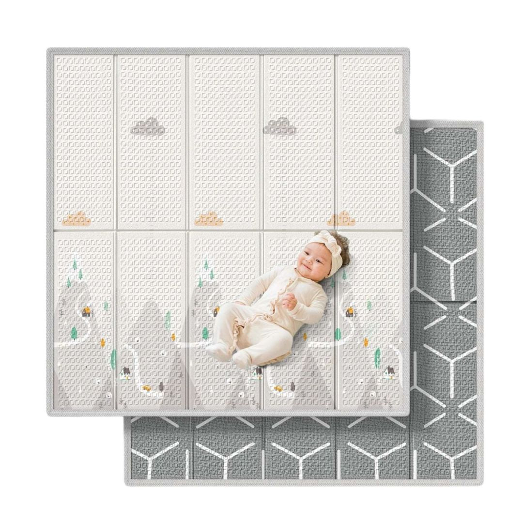 Baby Play Mat, 59"x59" Foldable & Reversable Large Baby Mat, 0.4" Thick Waterproof Foam Play Mat, Baby Activity Tummy Time Mat