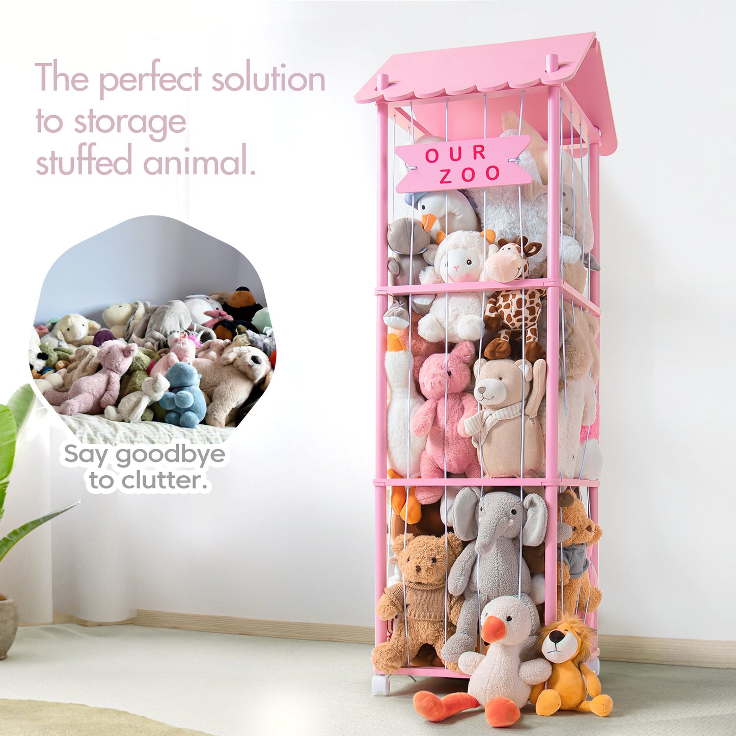 Stuffed Animal Zoo Stuffed Animal Storage Wood Soft Toy Organizer Nursery Room large Plush Toy Cage for Stuffed Animal Holder with Zoo Pattern Gift for Nursery Playroom Kidroom bedroom