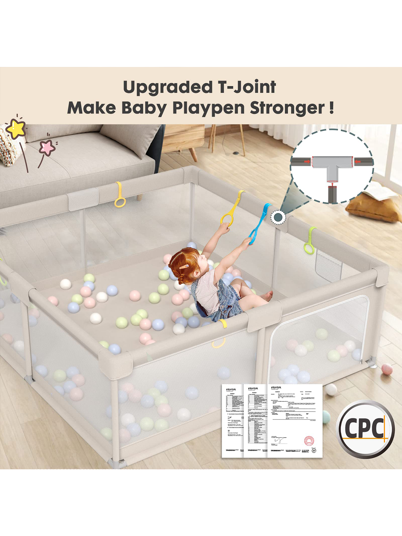 PKINOICY 59*59*27inch Extra Large Baby Playpen, Playpen for Babies, Kids Safe Play Center for Babies and Toddlers