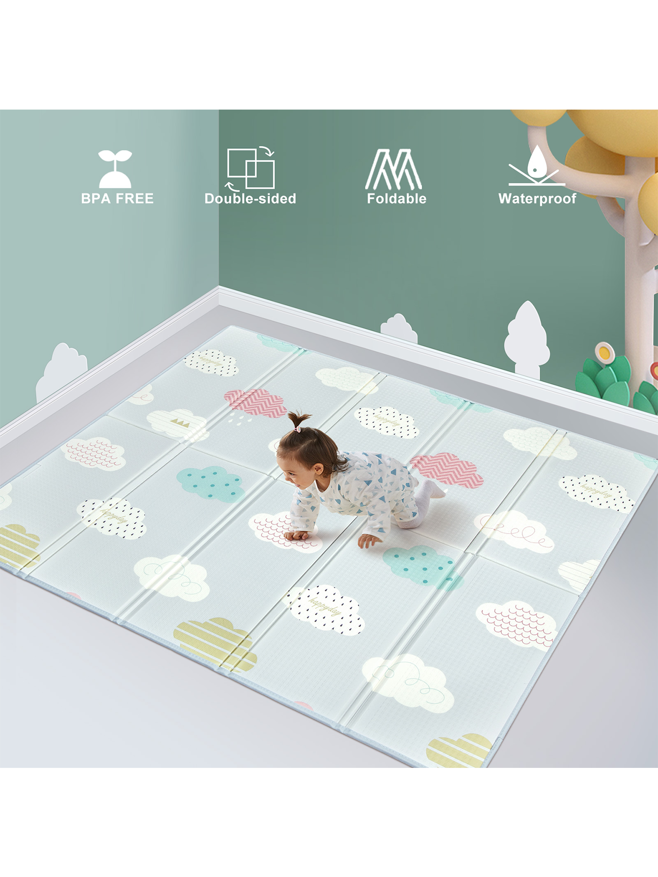 71x59inch Play Mat for Baby, Crawling Mat for Infants Toddlers Kids,Foldable Kids Play Mat,Waterproof Crawling Mat