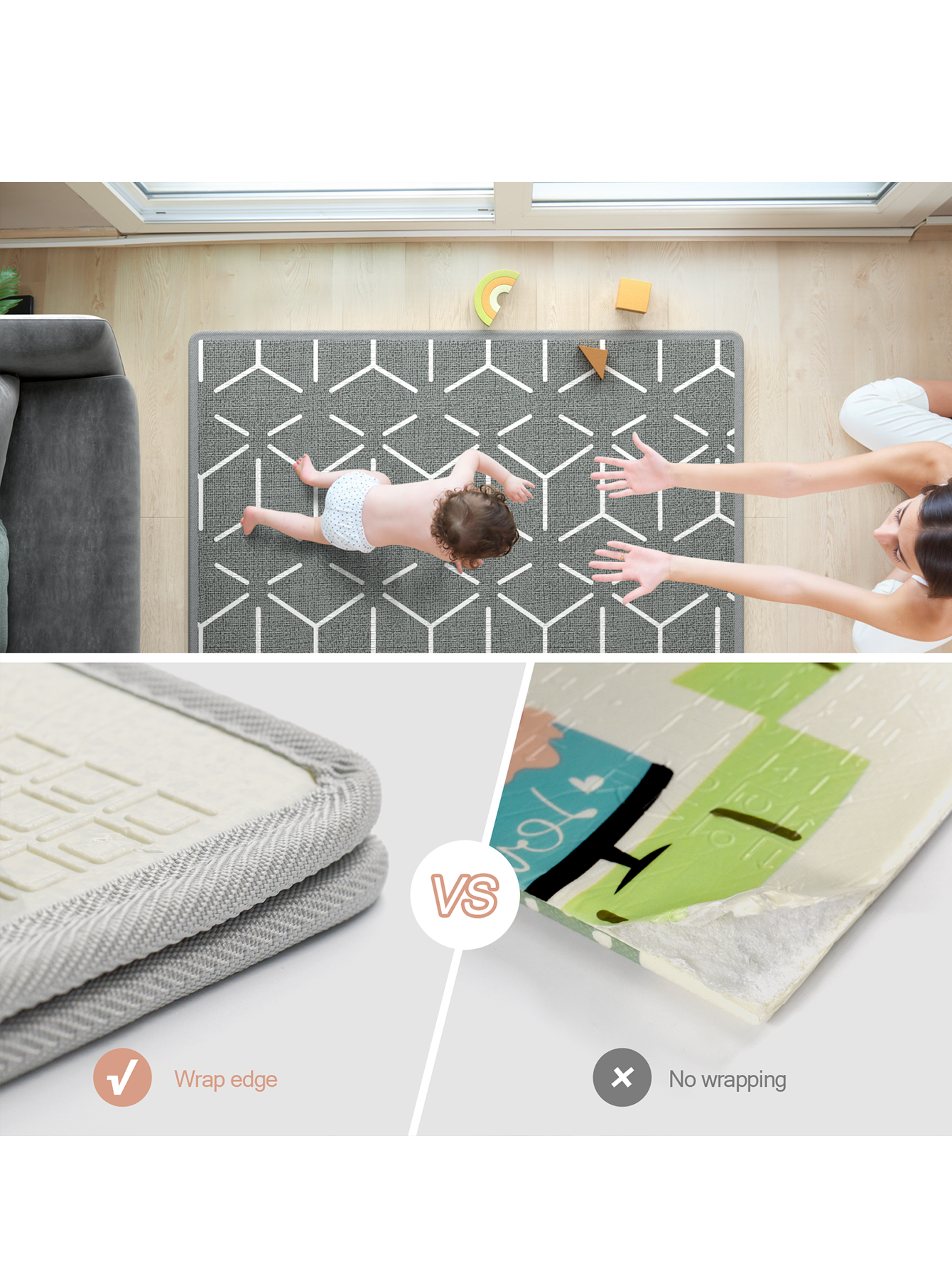 47"x47" Unicorns Play Mat, Foldable & Reversable Large Play Mat, 0.4" Thick Baby Activity