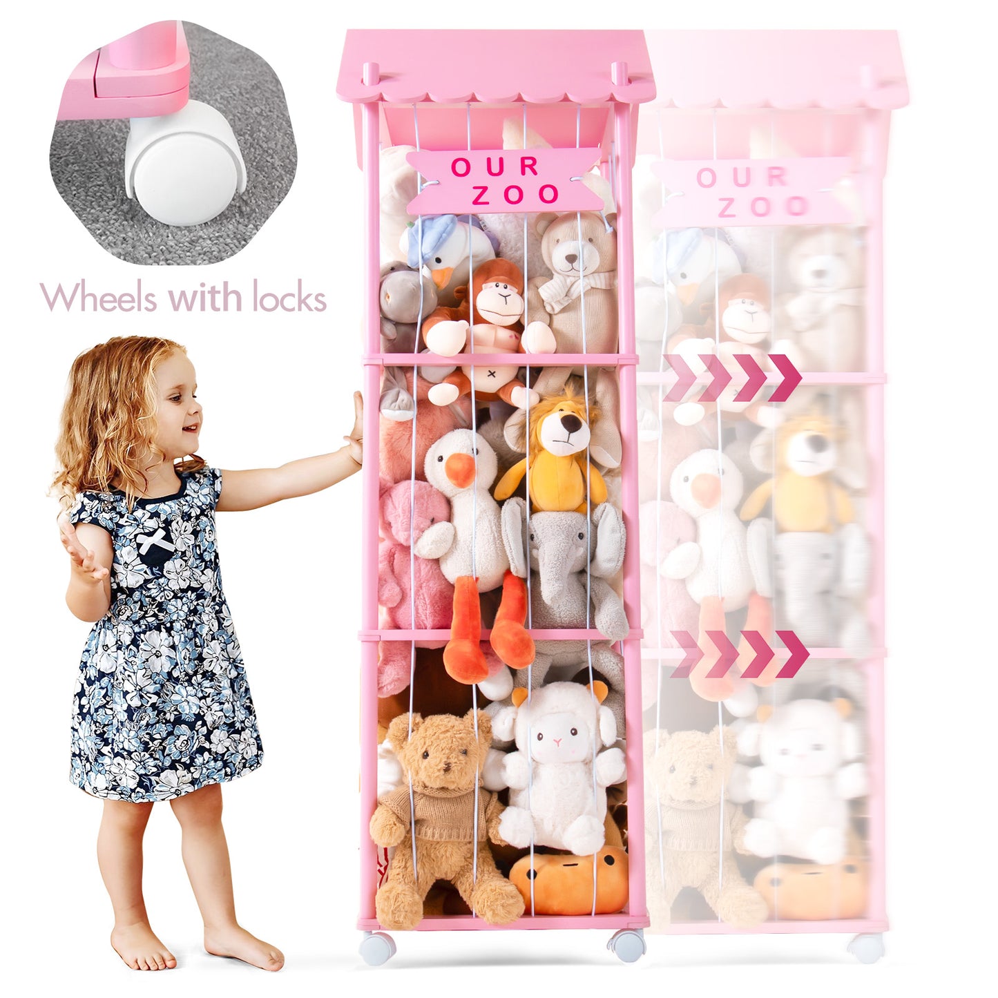 Stuffed Animal Zoo Stuffed Animal Storage Wood Soft Toy Organizer Nursery Room large Plush Toy Cage for Stuffed Animal Holder with Zoo Pattern Gift for Nursery Playroom Kidroom bedroom