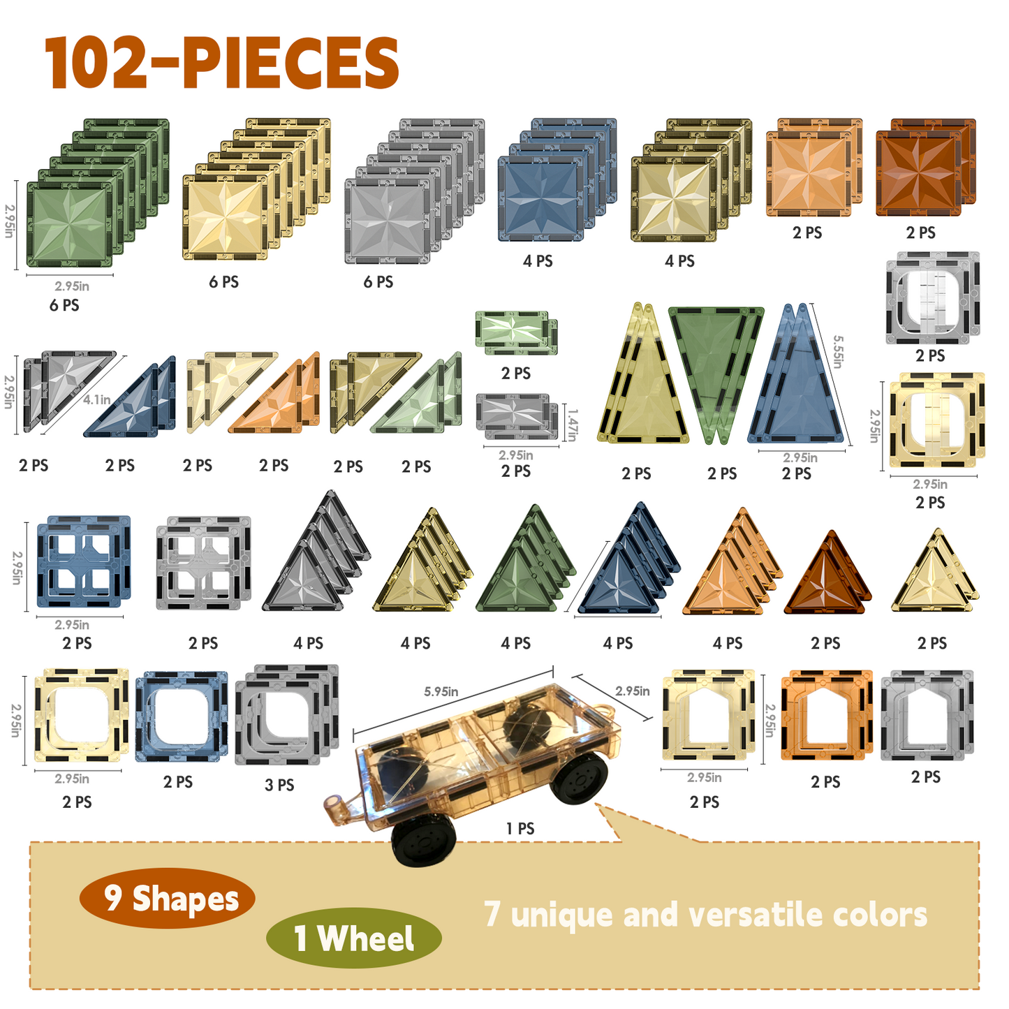 Magnetic Tiles,102pcs Innovative 3D Magnetic Tiles Set,Magnet Building Toys for Kids,STEM Learning and Encouraging Imaginative Play (102pcs 3D Magnetic)