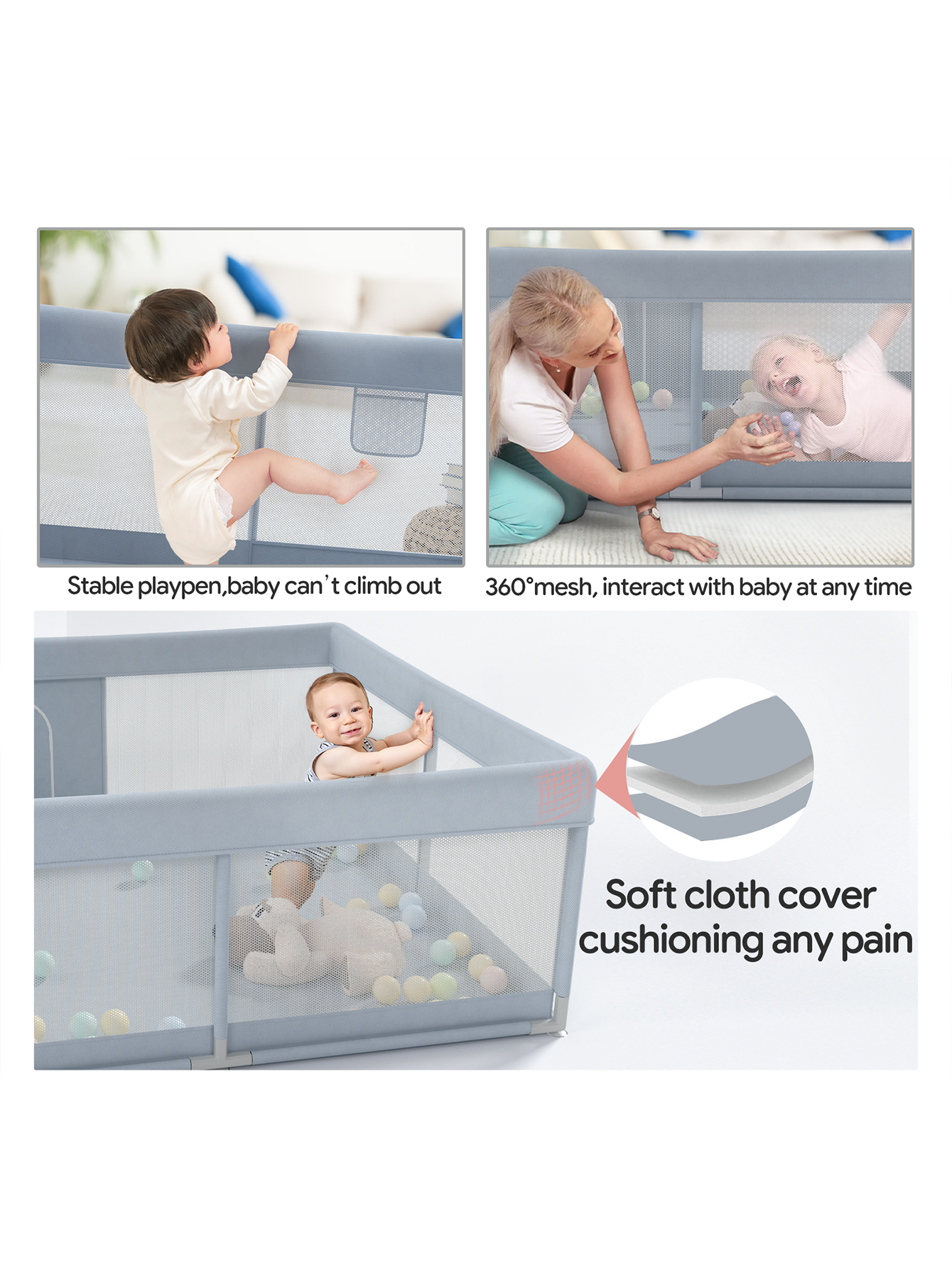 47x47inch Small Baby Play Pen, Grey Baby Playpen, Playpen for Babies and Toddlers