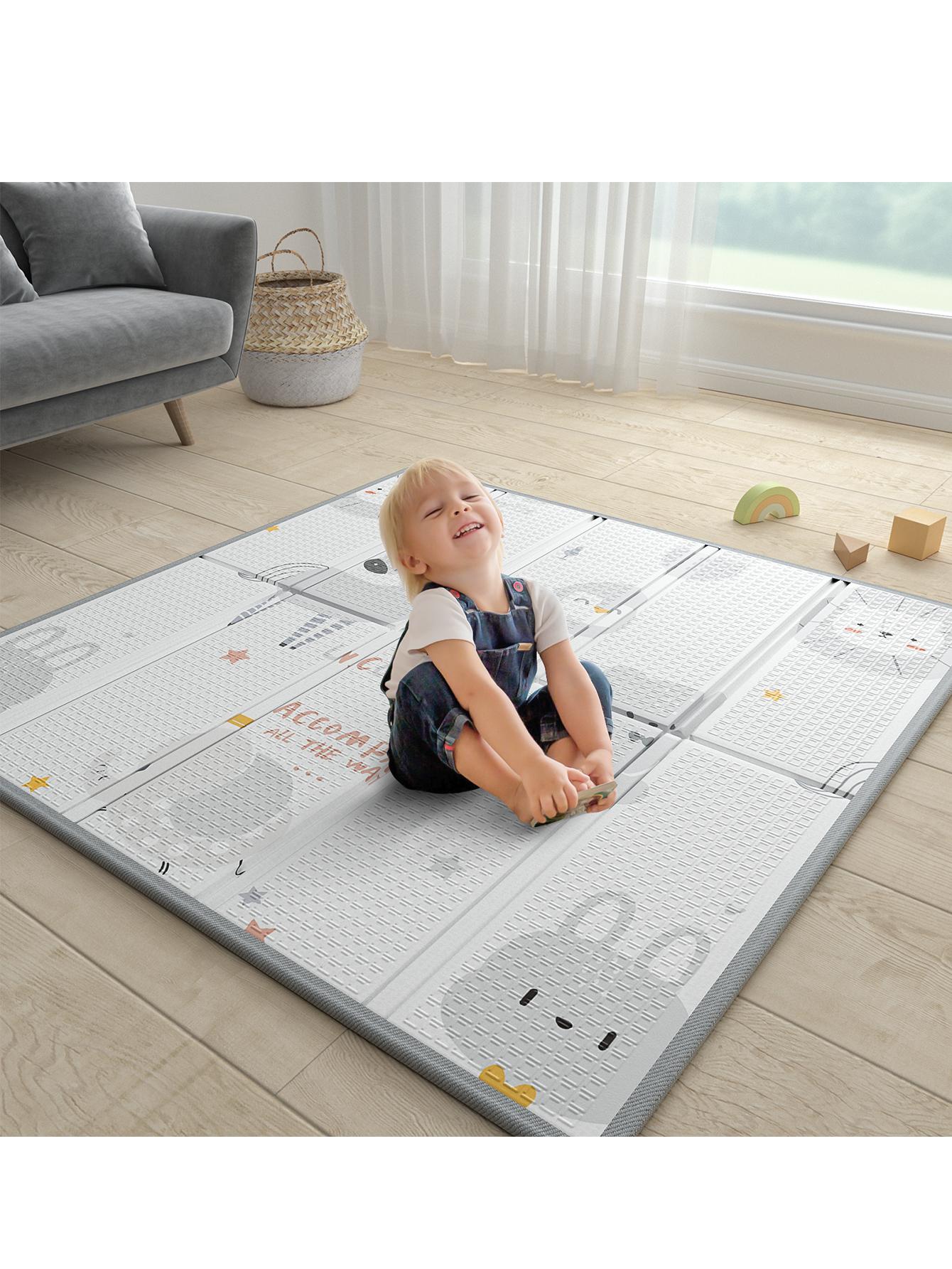 47"x47" Unicorns Play Mat, Foldable & Reversable Large Play Mat, 0.4" Thick Baby Activity