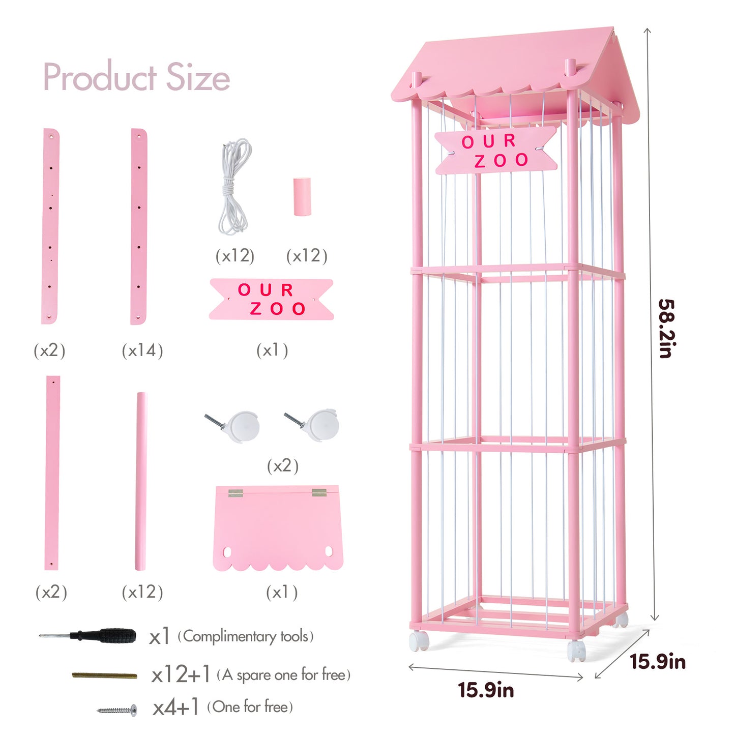 Stuffed Animal Zoo Stuffed Animal Storage Wood Soft Toy Organizer Nursery Room large Plush Toy Cage for Stuffed Animal Holder with Zoo Pattern Gift for Nursery Playroom Kidroom bedroom