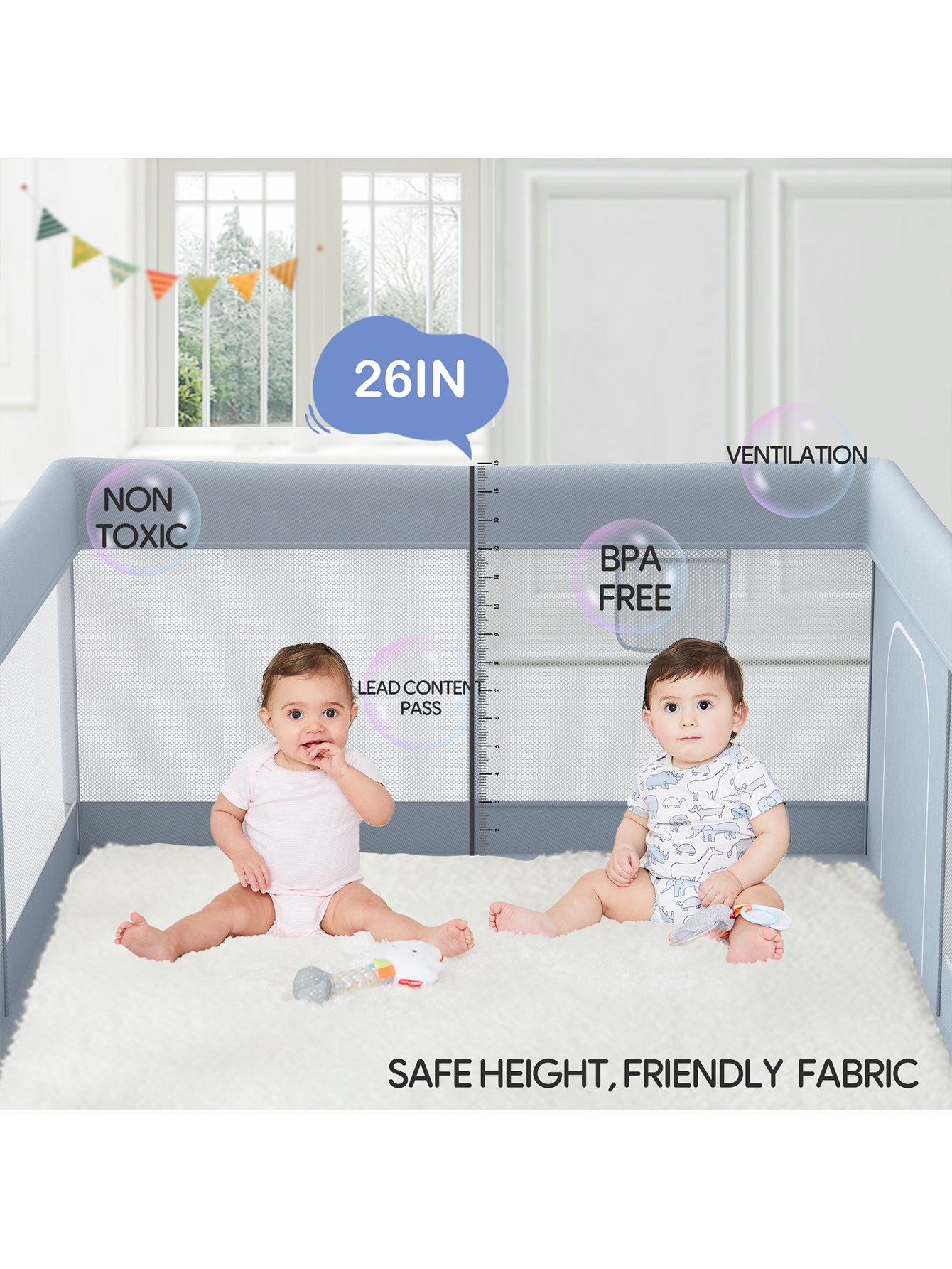 47x47inch Small Baby Play Pen, Grey Baby Playpen, Playpen for Babies and Toddlers