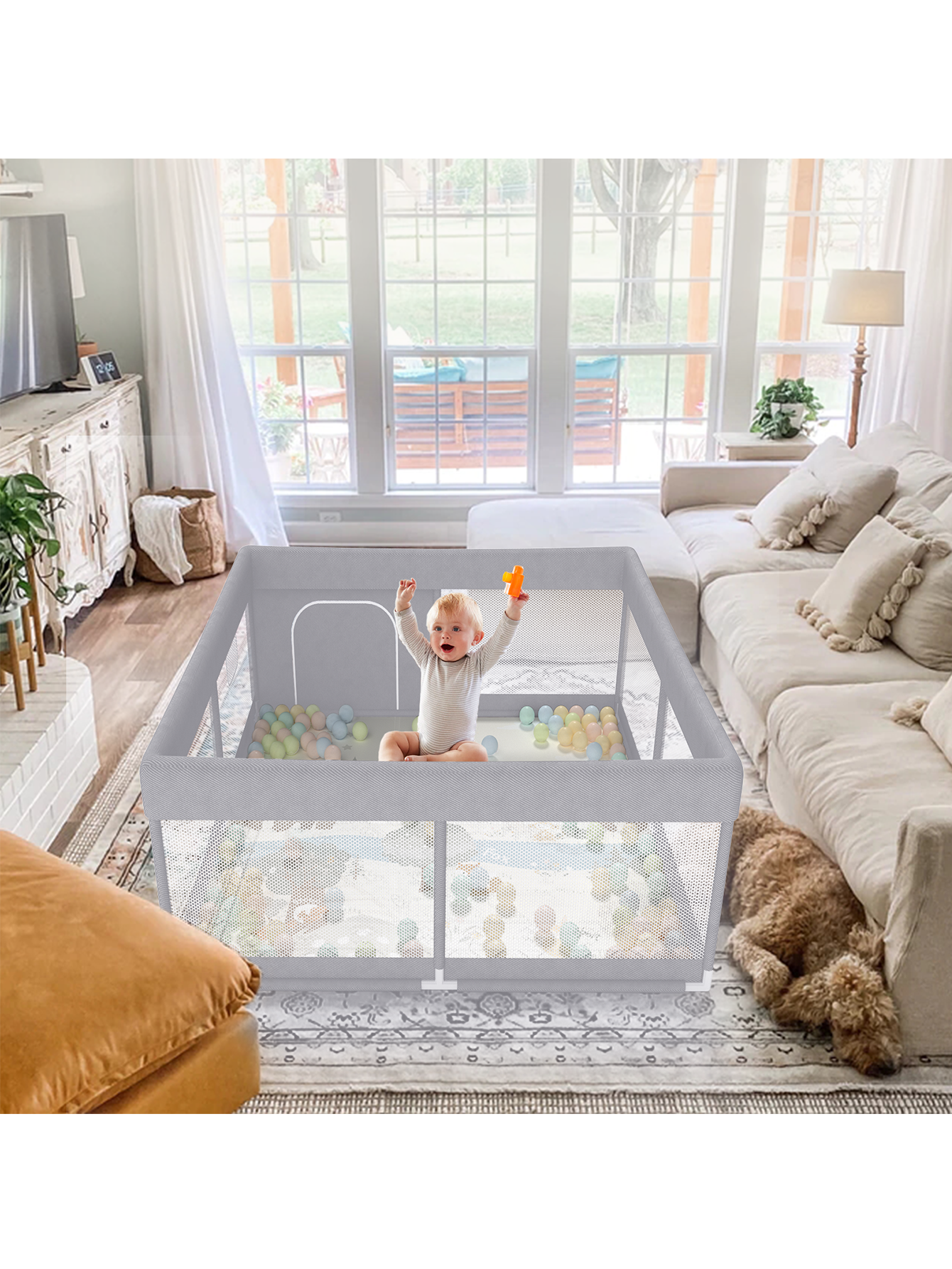 47x47inch Play Pen with Mat for Babies and Toddlers, Playpen with Mat, Baby Playpen with Mat, mall Baby Playpen with Mat