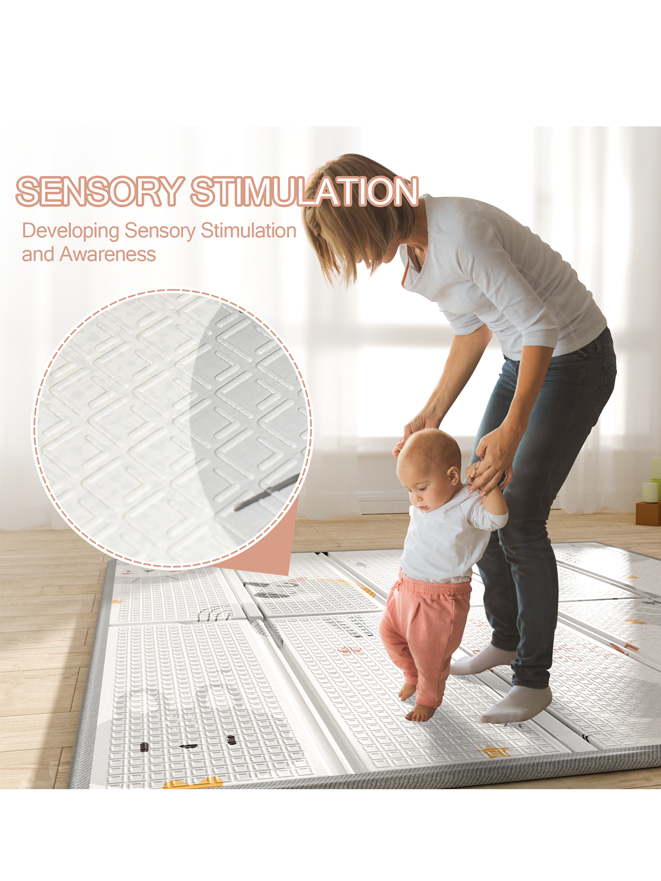 47"x47" Unicorns Play Mat, Foldable & Reversable Large Play Mat, 0.4" Thick Baby Activity