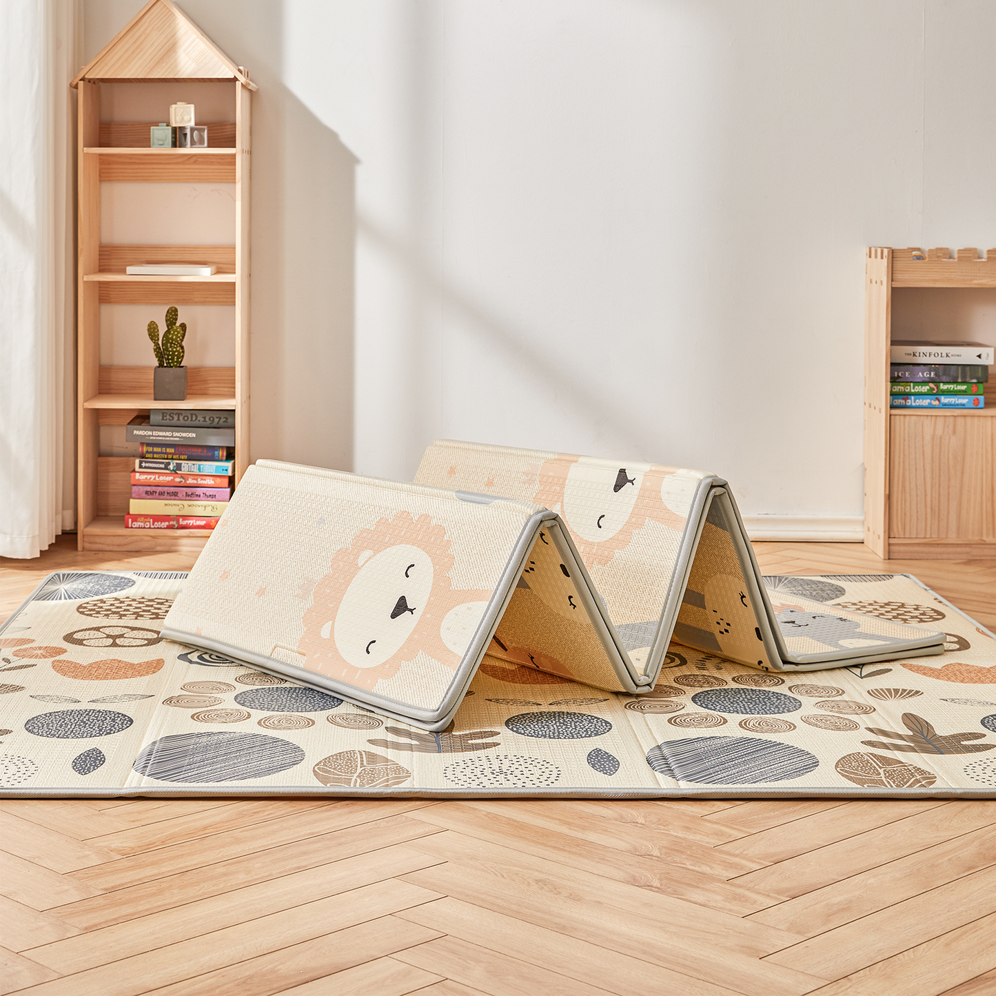 59"x59" x0.4"Thick Waterproof Play Mat, Foldable & Reversable Large Play Mat, Baby Activity Tummy Time Mat
