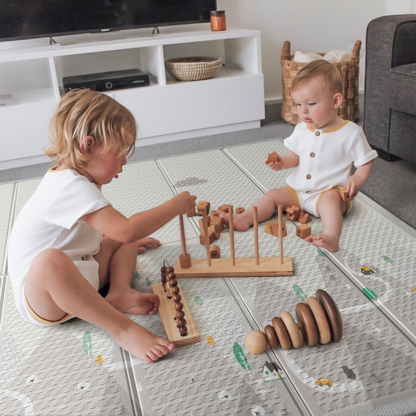 Baby Play Mat, 59"x59" Foldable & Reversable Large Baby Mat, 0.4" Thick Waterproof Foam Play Mat, Baby Activity Tummy Time Mat