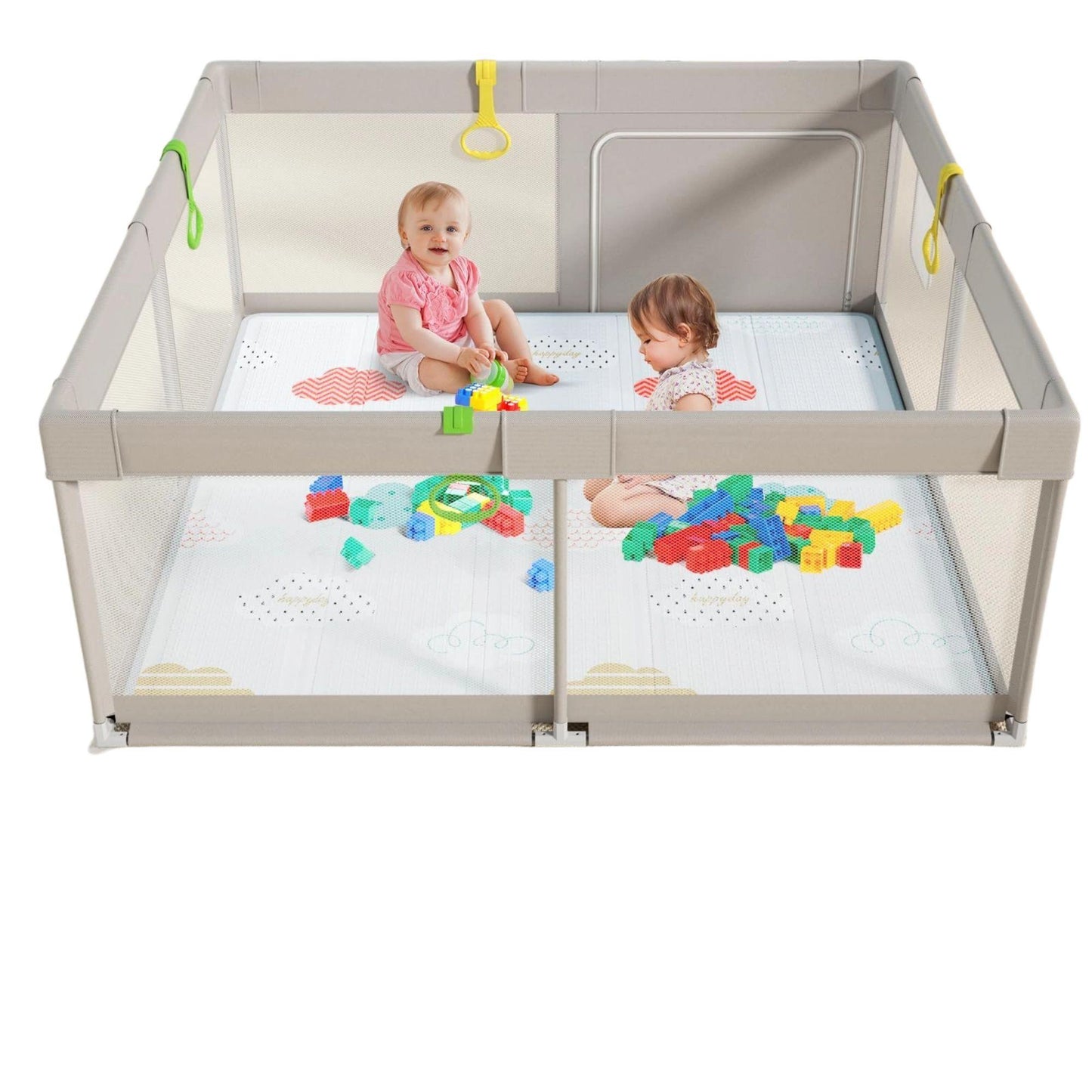 Baby Playpen with Mat, 59x59 Inches Extra Large Playpen for Babies and Toddlers, Indoor & Outdoor Activity Center, Safety Baby Fence with Gate