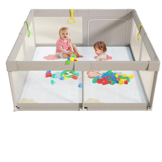 Baby Playpen with Mat, 59x59 Inches Extra Large Playpen for Babies and Toddlers, Indoor & Outdoor Activity Center, Safety Baby Fence with Gate