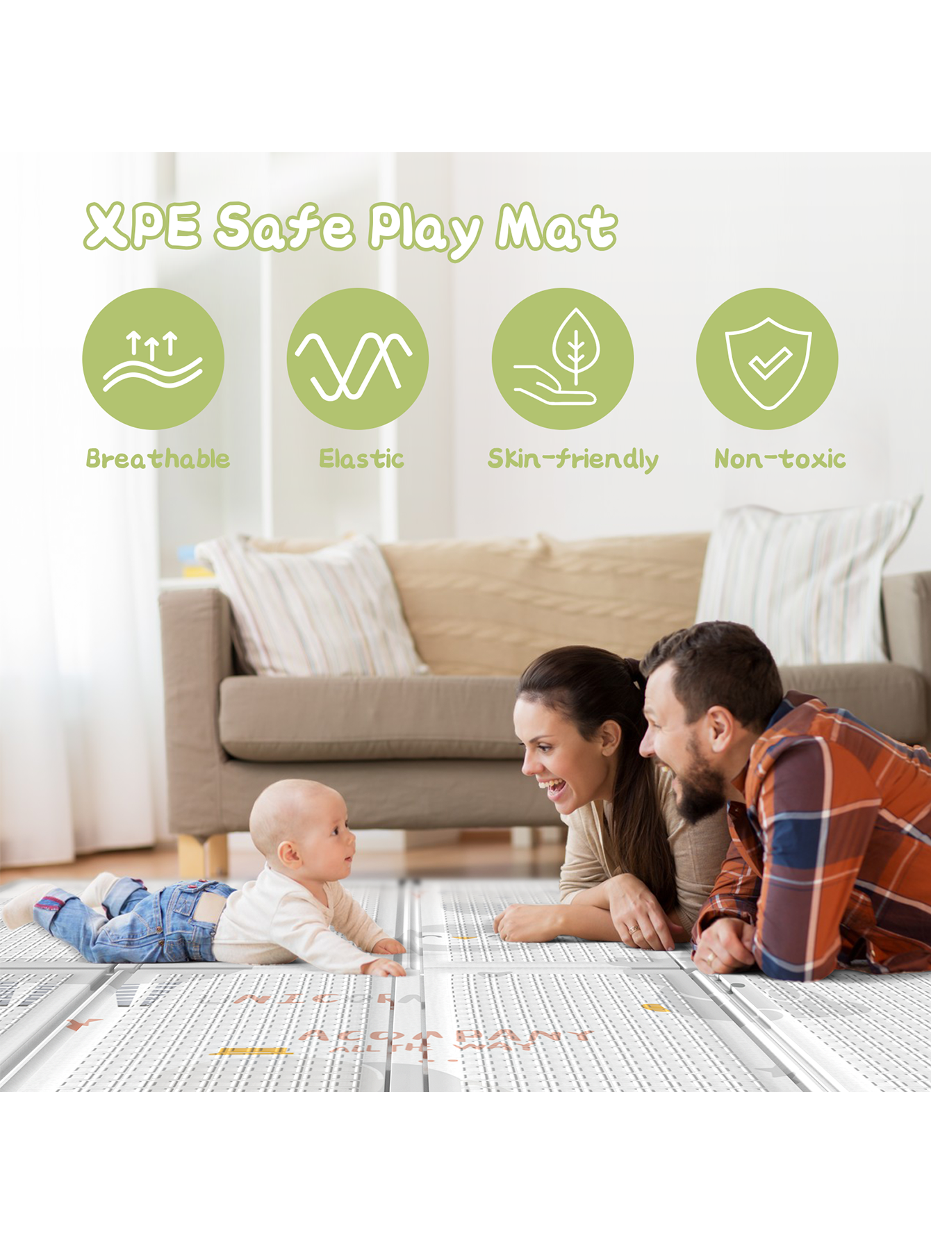 Baby Play Mat, 59"x59" Foldable & Reversable Large Baby Mat, 0.4" Thick Waterproof Foam Play Mat