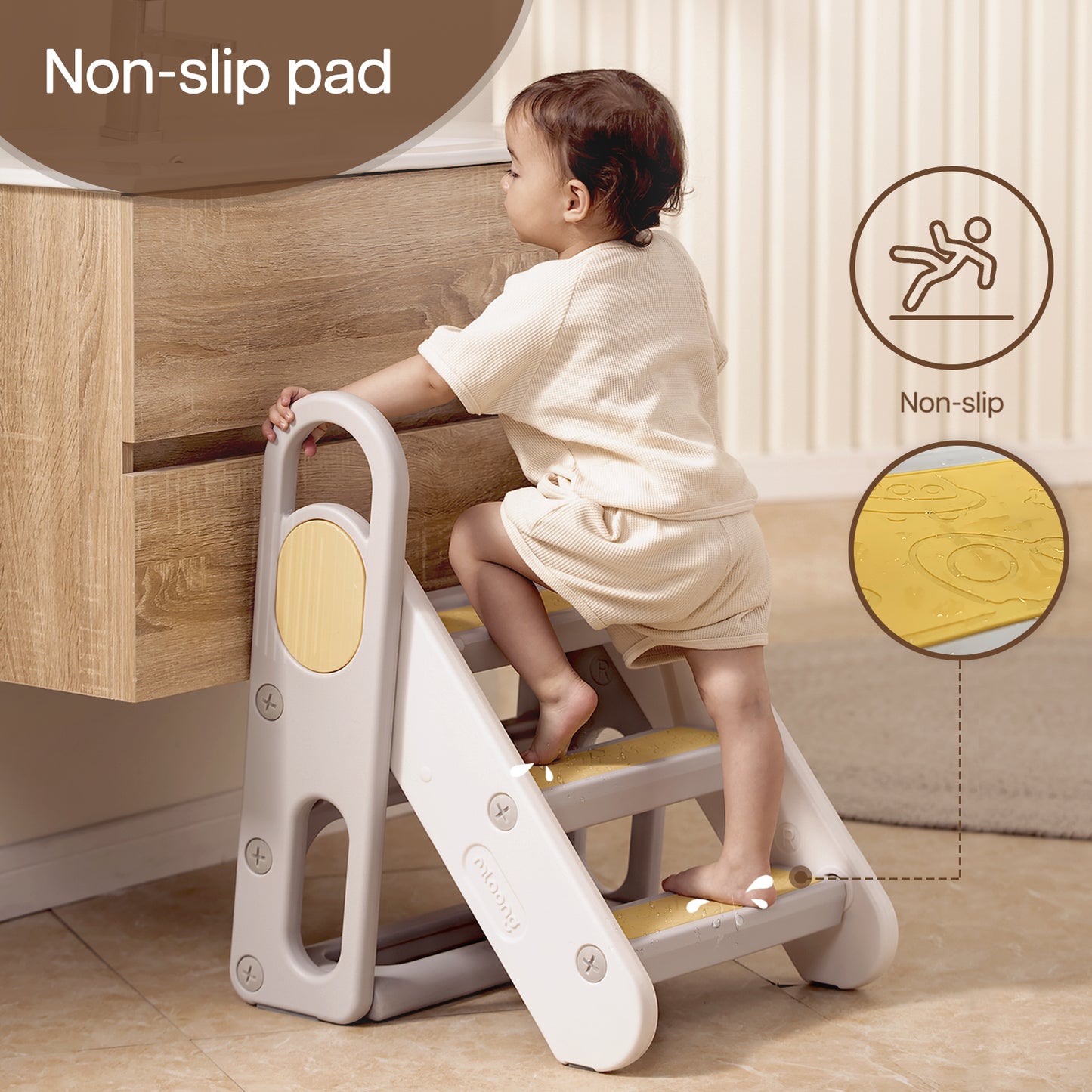 Pkinoicy Foldable Toddler Step Stool for Bathroom Sink, Adjustable 3 Step Stool for Kids Toilet Potty Training Stool, Child Kitchen Counter Stool Helper, Plastic Ladder for Toddlers