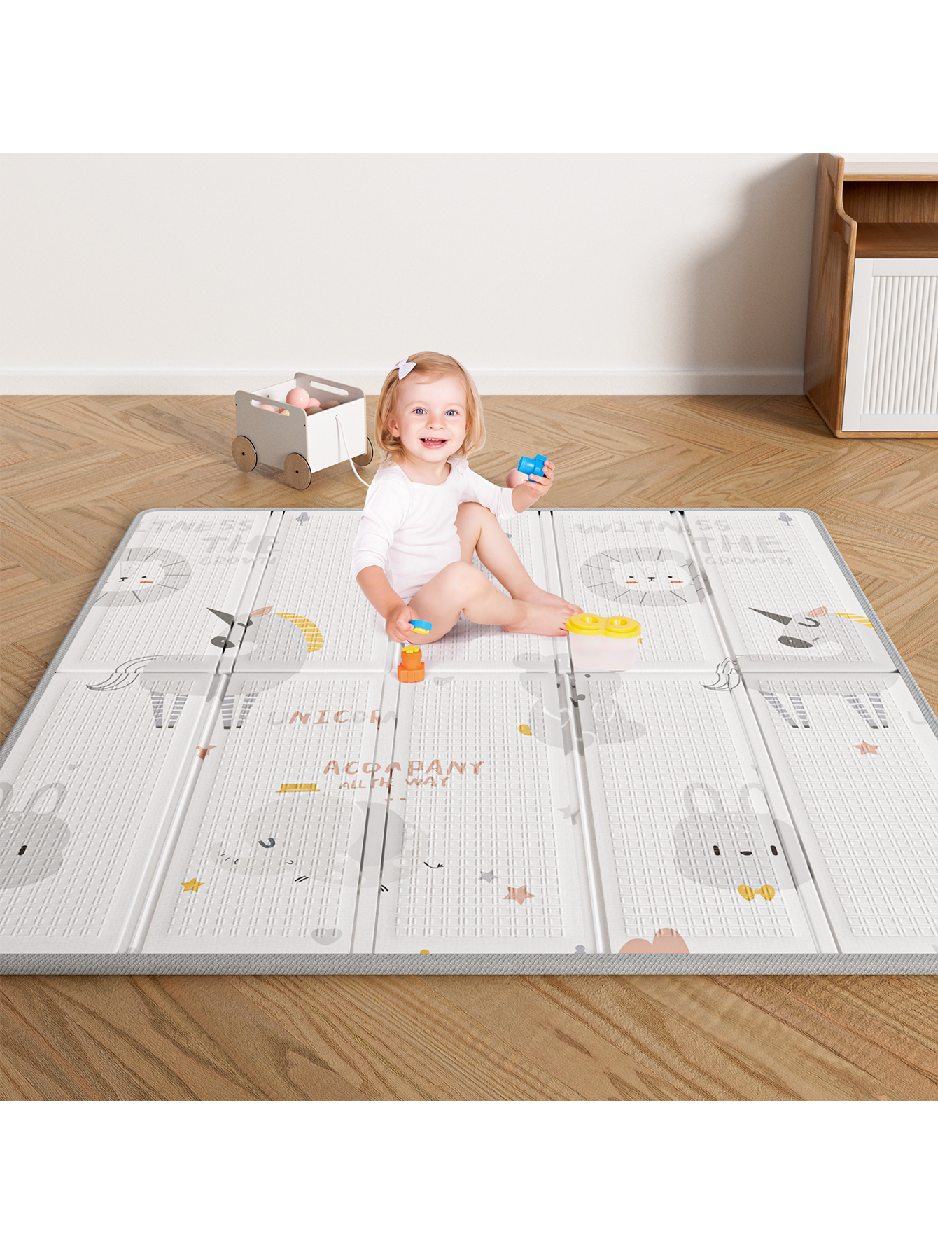 Baby Play Mat, 59"x59" Foldable & Reversable Large Baby Mat, 0.4" Thick Waterproof Foam Play Mat