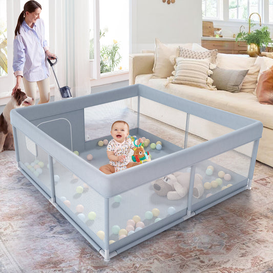 Pkinoicy 47x47inch Small Baby Play Pen, Grey Baby Playpen, Playpen for Babies and Toddlers