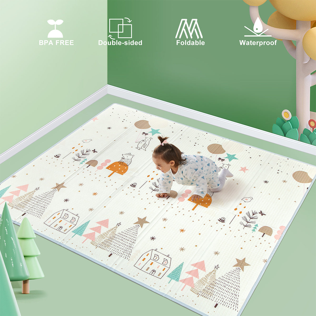 Playmat for Babies,79x71inch Extra Large Play Mat,Foldable Kids Play Mat, Foam Play Mat,Infant Play Mat,Waterproof Crawling Mat,Edge Reinforcement Play Mat for Playpen