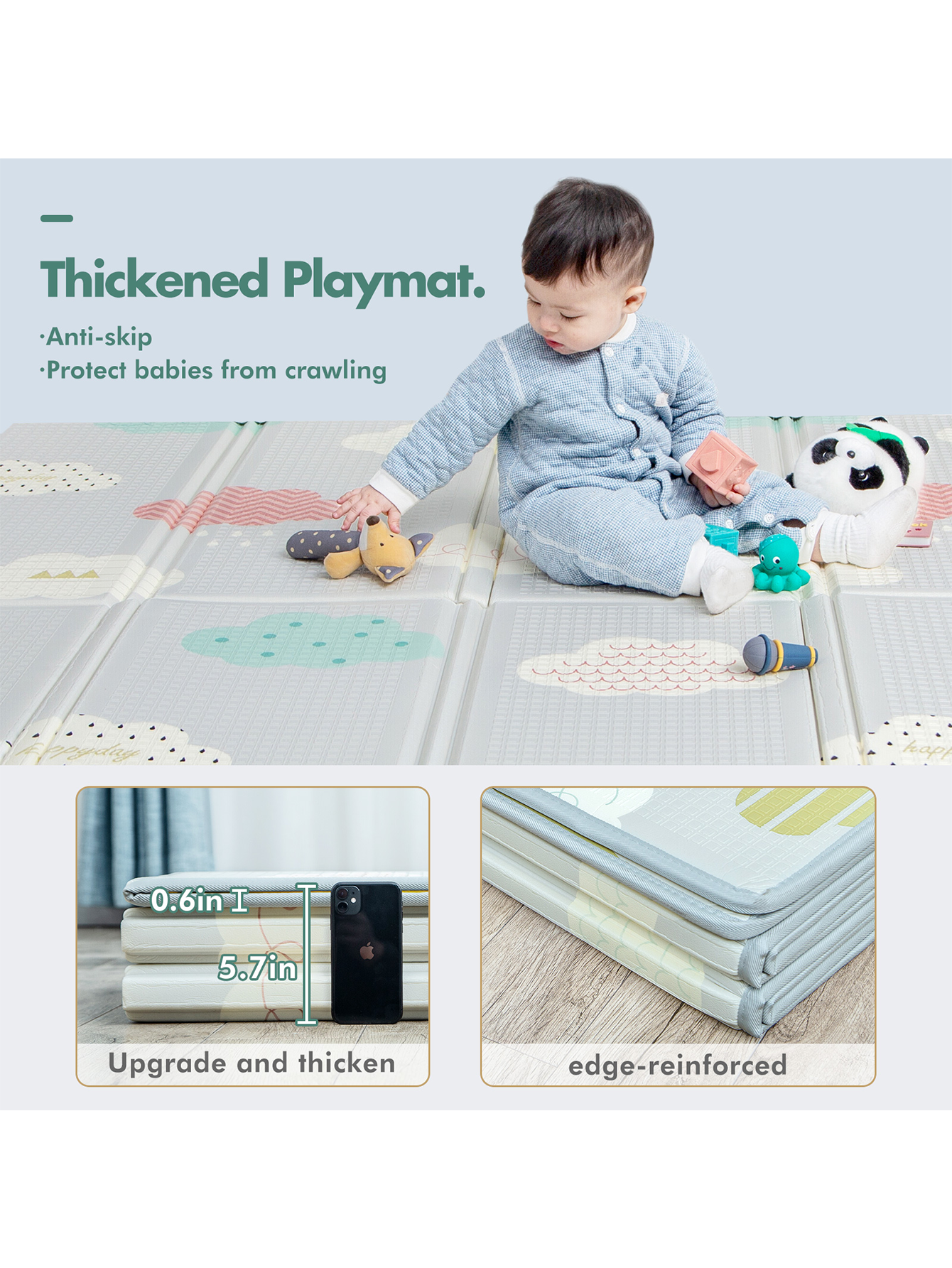 PKINOICY 71x59inch Play Mat for Baby, Crawling Mat for Infants Toddlers Kids,Foldable Kids Play Mat,Waterproof Crawling Mat