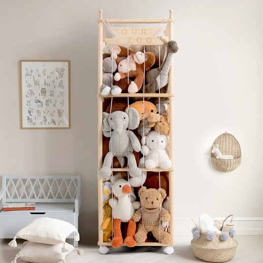 Stuffed Animal Zoo Stuffed Animal Storage Wood Soft Toy Organizer Nursery Room large Plush Toy Cage for Stuffed Animal Holder with Zoo Pattern Gift for Nursery Playroom KidRoom