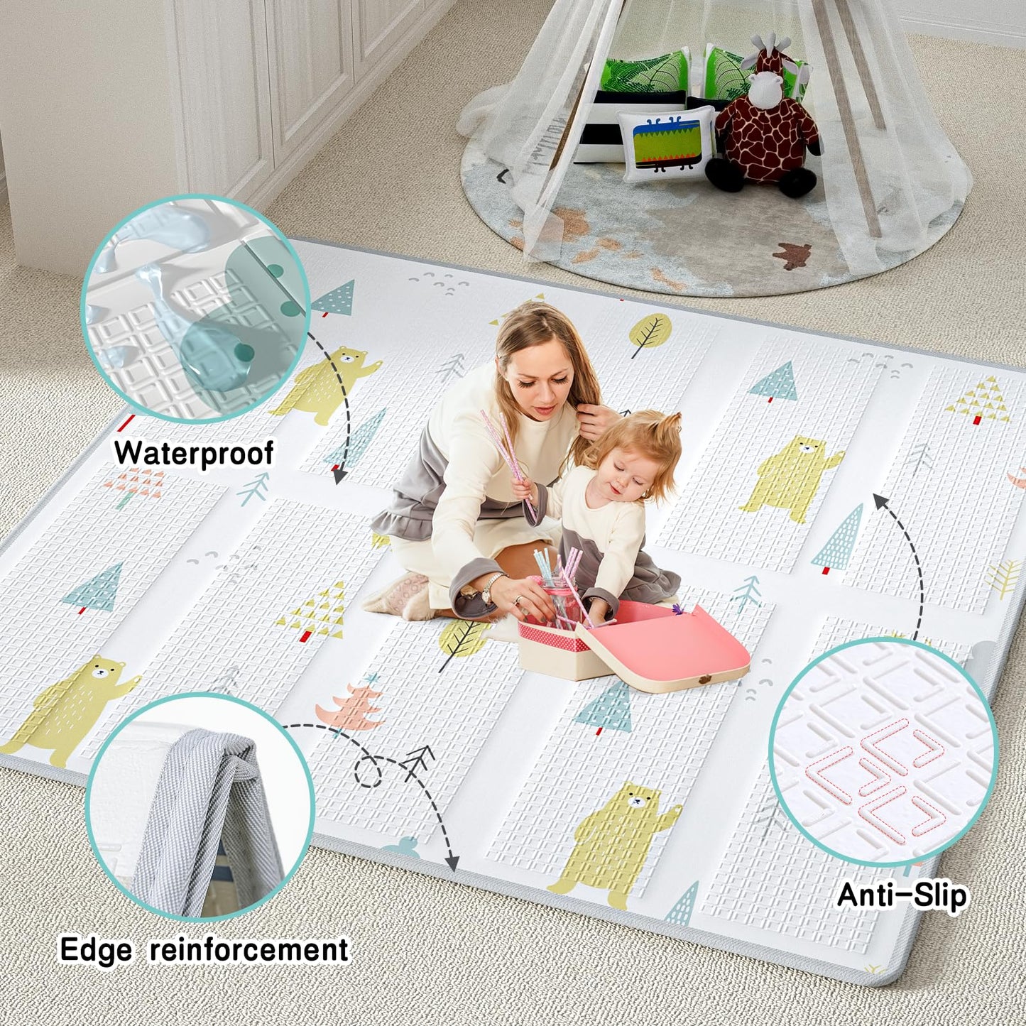 Baby Playpen with Mat, 59x59 Inches Extra Large Playpen for Babies and Toddlers, Indoor & Outdoor Activity Center, Safety Baby Fence with Gate