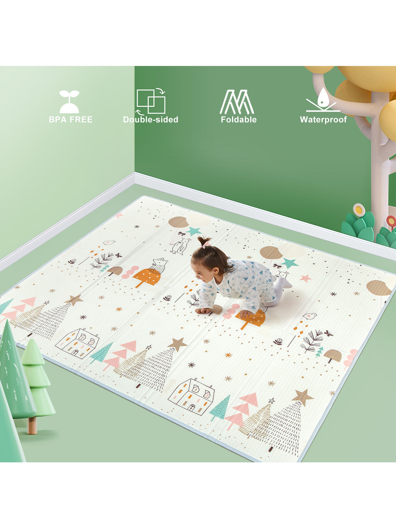 Playmat for Babies,79x71inch Extra Large Play Mat,Foldable Kids Play Mat, Foam Play Mat,Infant Play Mat,Waterproof Crawling Mat,Edge Reinforcement Play Mat for Playpen