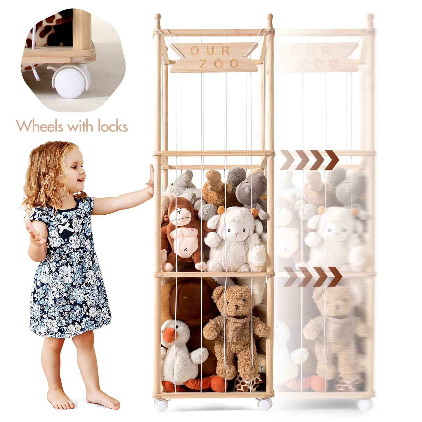 Stuffed Animal Zoo Stuffed Animal Storage Wood Soft Toy Organizer Nursery Room large Plush Toy Cage for Stuffed Animal Holder with Zoo Pattern Gift for Nursery Playroom KidRoom