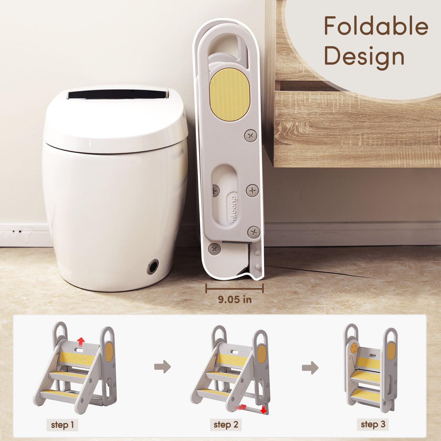 Pkinoicy Foldable Toddler Step Stool for Bathroom Sink, Adjustable 3 Step Stool for Kids Toilet Potty Training Stool, Child Kitchen Counter Stool Helper, Plastic Ladder for Toddlers