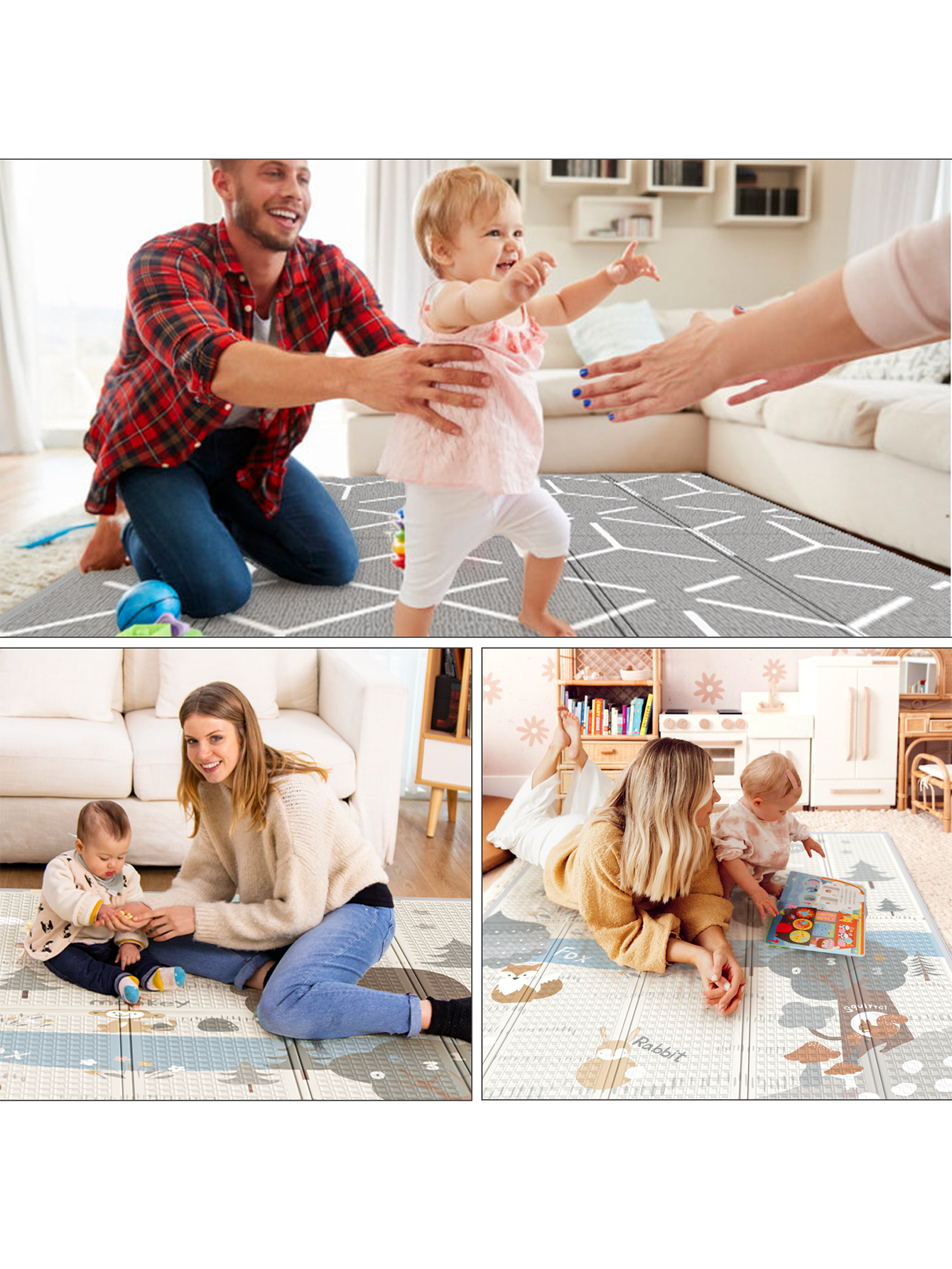 PKINOICY Baby Play Mat, 47x47inch Play Mat, 0.4 in Thick Waterproof Playmat for Babies, Foldable Play Mat for Small Baby Playpen, Small Spaces