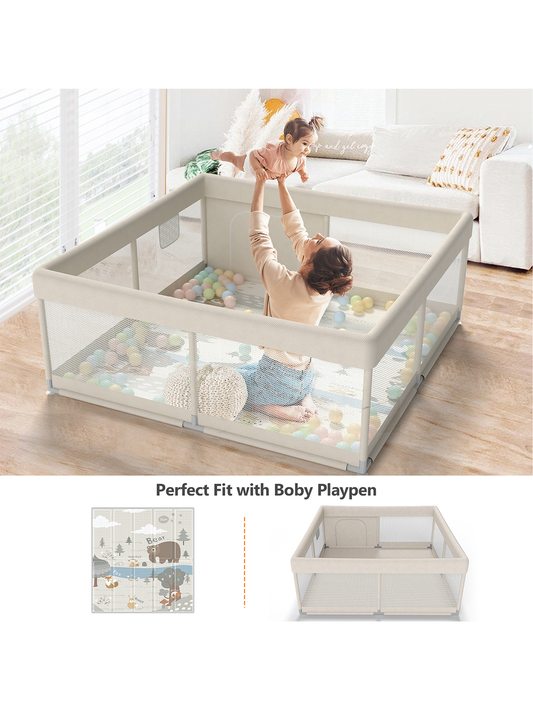 Pkinoicy Beige Baby Playpen, Boys and Girls Upgrade Playpen, Playpen for Babies 47*47*26inch