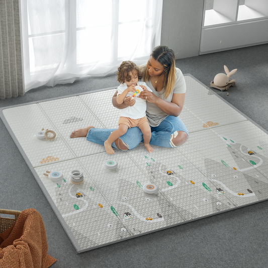 Baby Play Mat, 59"x59" Foldable & Reversable Large Baby Mat, 0.4" Thick Waterproof Foam Play Mat, Baby Activity Tummy Time Mat